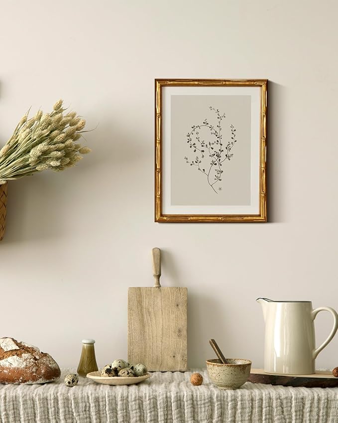 InSimSea Gold Bamboo Framed Canvas Wall Art, Minimalist Floral Botanical - Image 6