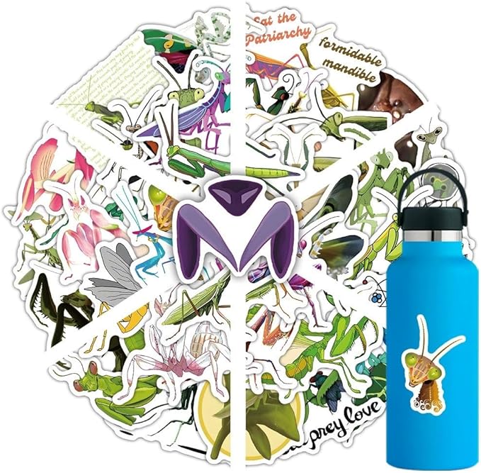 Mantis Stickers 50 Pcs Vinyl Cute Cartoon Insect Sticker for Laptop Water Bottle Motorcycle Computer Car Skateboard Snowboard Luggage,Waterproof Funny Animal Stickers for Teens Girls