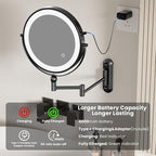 9" Wall Mounted LED Lighted Makeup Vanity Mirror - 4000mAh Rechargeable Double - Image 3