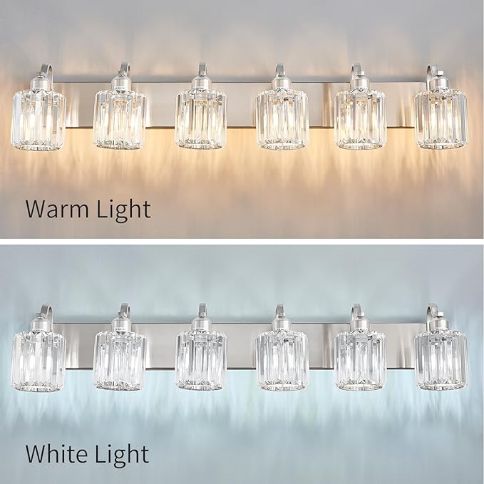 Crystal Bathroom Lighting Fixtures Over Mirror, 6 Light Brushed Nickel Vanity - Image 3