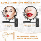 DECLUTTR 1X/15X Wall Mounted Makeup Mirror, 360° Swivel Extendable Bathroom - Image 2