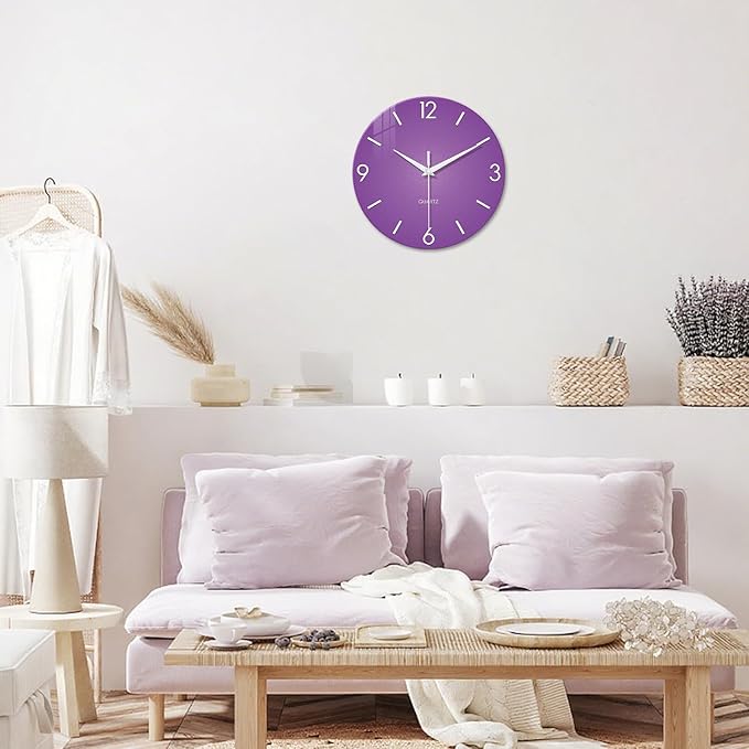 XFM Purple Wall Clock for Girls Bedroom Analog Simple Wall Clocks Battery - Image 3