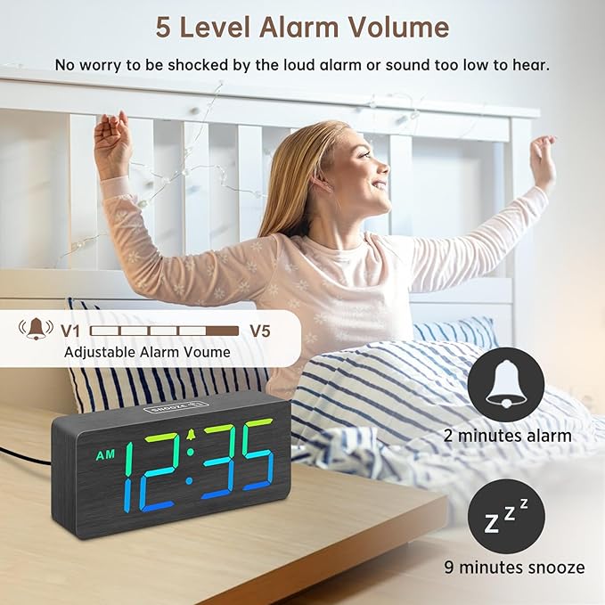 DreamSky Wooden Digital Clock for Bedroom Desk - Image 4