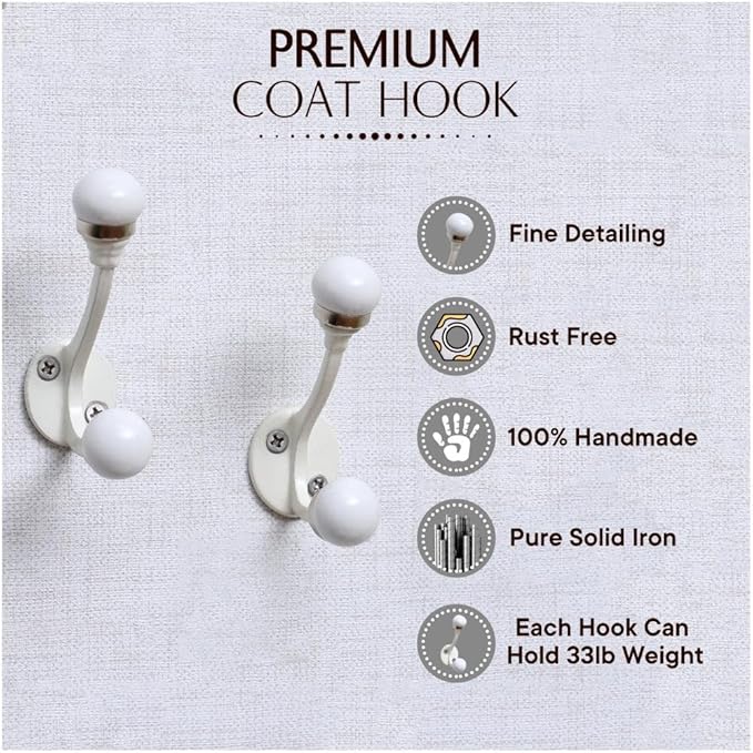 Indian Shelf 6 Pieces Double Prong White Decorative Coat Hooks Unique Coat Rack - Image 2