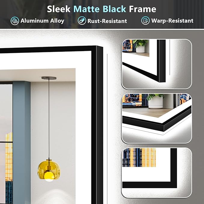 88x38 Black Framed LED Bathroom Mirror - Image 9