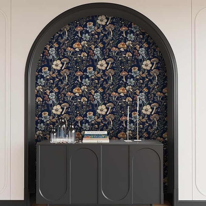 Froluya Mushroom Peel and Stick Wallpaper Dark Floral Contact Paper 16.9" x - Image 9