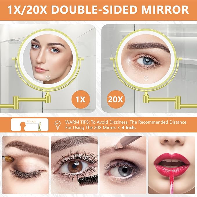 Auxmir 8'' Wall Mounted Lighted Makeup Mirror, 3200mAh Rechargeable - Image 3