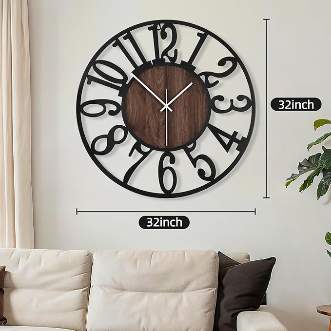 Maxstar Large Round Wall Clock for Living Room Decor Battery Operated Non - Image 2