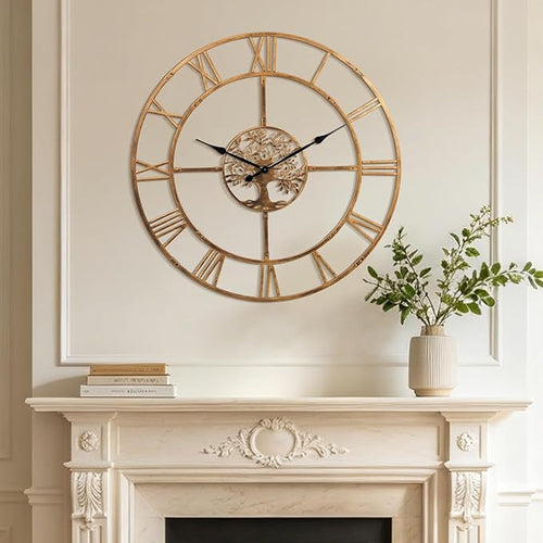 48 Inch Large Wall Clock for Living Room – Bronze Metal Clock by WallClockDecor