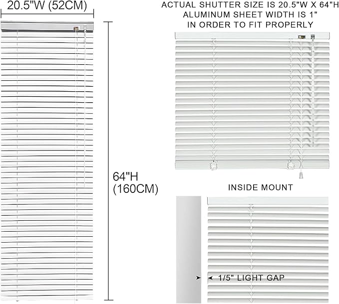 YIIBAII Mini Blinds Suitable for 21" W x 64" H Windows 1" Aluminum Horizontal - Image 6