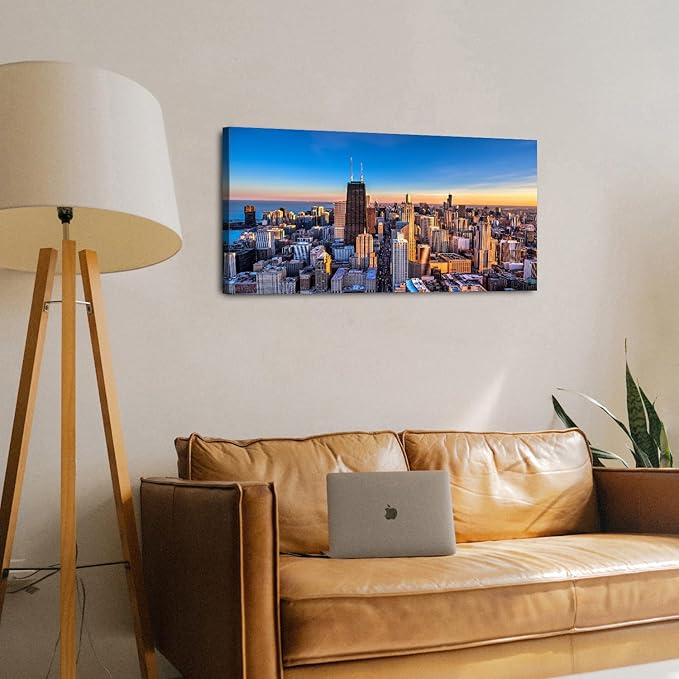 AIYISU Sunset Chicago Wall Art USA City Wall Decor Chicago Skyline Picture - Image 2