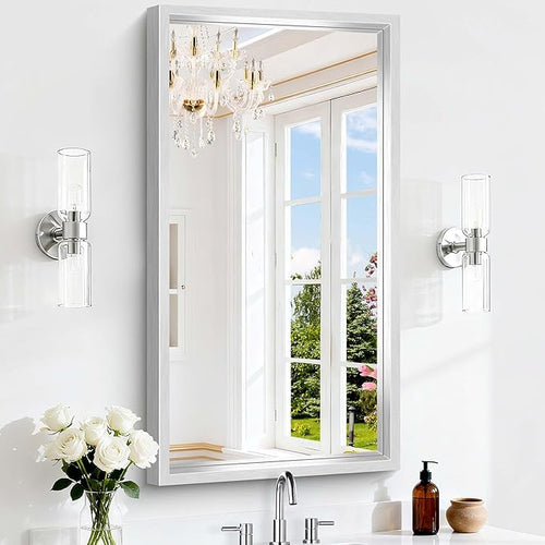 42x24 Silver Bathroom Mirror, Brushed Silver Rectangular Mirror by WelcometoCIVENO