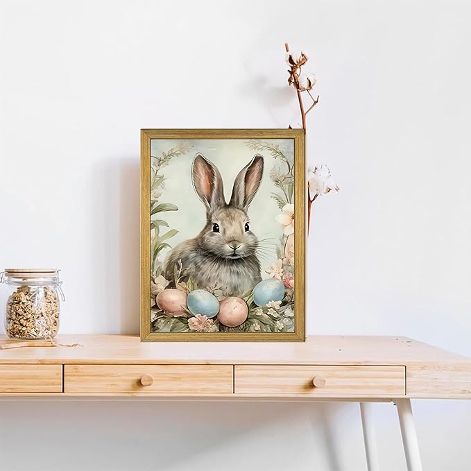 Easter Bunny Wall Art, Vintage Rabbit Canvas Wall Decor, Easter Eggs Poster - Image 4