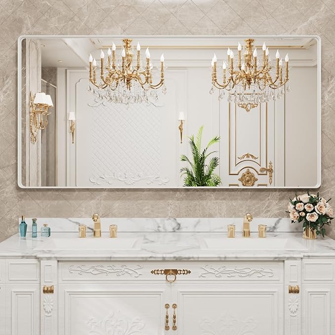 LOAAO 72x36 Inch White Metal Framed Bathroom Mirror - Image 7