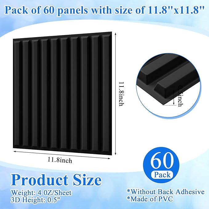 Nuanchu 60 Pcs 3D Slat Wall Panels, Paintable Waterproof Textured Tiles - Image 2