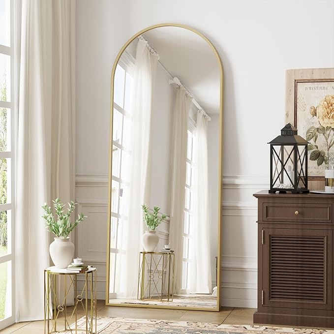 Dewfig Arched Gold Full Length Mirror, Full Body Mirrors - Image 2