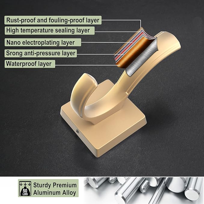 TOFIIGREM Gold Hooks for Wall, Heavy Duty Thick Aluminum Alloy Entry Coat Hooks - Image 4