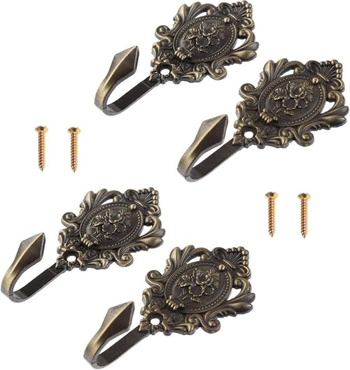 4Pcs Curtain Tiebacks Hook Vintage Bronze Rose Pattern Carved Wall Hooks Key by Hicello