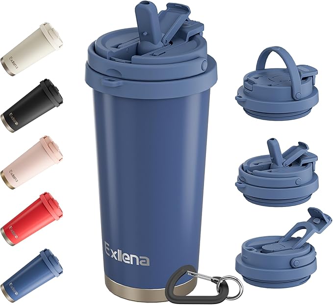 16oz Tumbler with 3 in 1 Lid - Travel Coffee Tumbler - 100% Leakproof and Spill Proof for Hot and Cold Drink - Coffee Mug for Travel, Office, School...(Denim Blue)