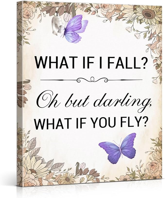 Inspirational Purple Butterfly Wall Art Decor, What If You Fly Motivational by VAHATAN