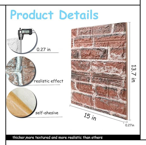 3D Wall Panels Peel and Stick in Red White Stone, Faux Brick Wall Panels - Image 2