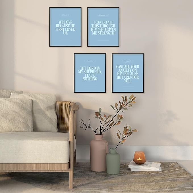 Locomiss Light Blue Christian Wall Art Decor Posters, Modern Bible Verse Prints - Image 5