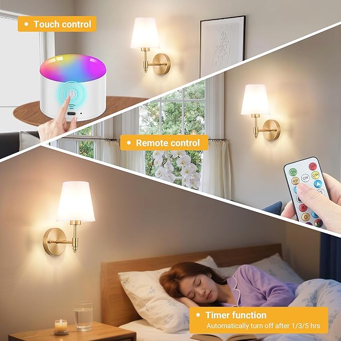 YHCDLAMP Battery Operated Wall Sconces Set of Two, Rechargeable Wireless Wall - Image 7