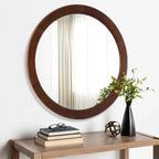 CULER Round Mirrors 30 Inch, Wood Vanity Wall Rustic Mirror - Image 4