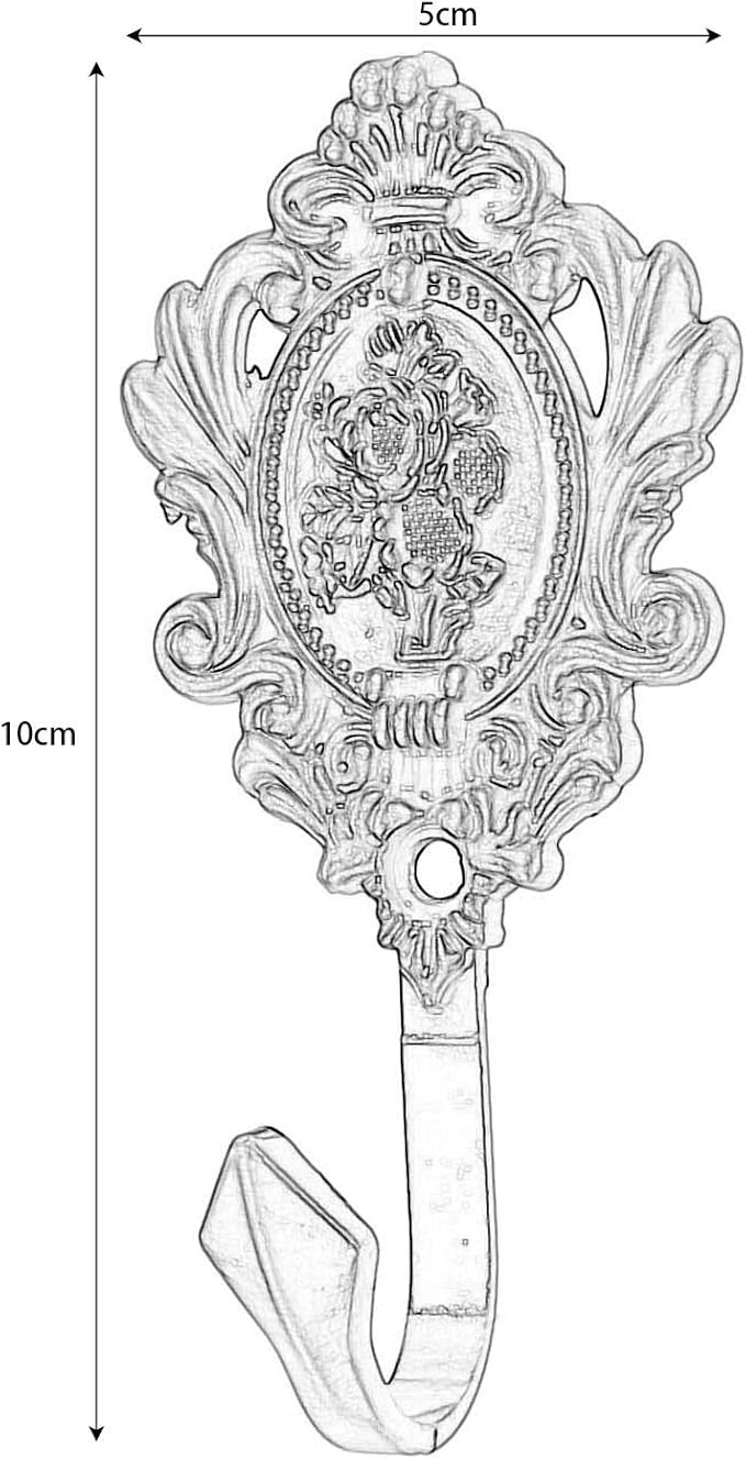 2Pcs Wall Hooks Red Copper Rose Pattern Carved Vintage Drapery Clothes Key Hook - Image 4