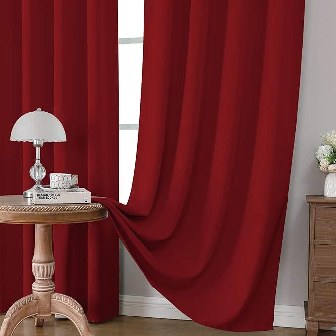 CUCRAF Red Blackout Curtains 63 inch Length 2 Panels Set, Rod Pocket Room - Image 5