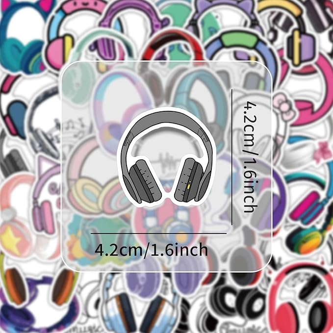 Headphone Stickers 50 Pcs Funny Waterproof Popular Stickers for Laptop Water Bottle Motorcycle Car Bike Skateboard Bumper Luggage Computer,Vinyl Aesthetic Trendy Cartoon Decals for Girls Teens Adults