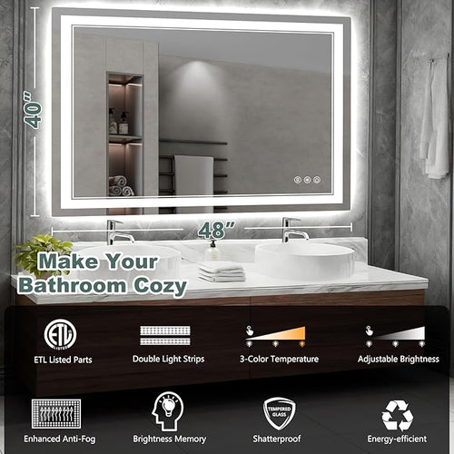 48x40 Inch LED Bathroom Mirror - Image 2