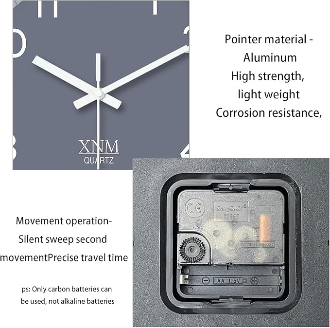 XNM Small Grey Minimalist Wall Clocks Battery Operated 8 Inch Classic Analog - Image 7