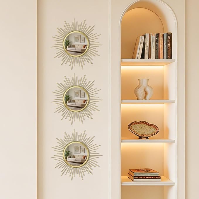 3 Set Gold Sunburst Mirrors for Wall Decorative Metal Mirrors Small Mirror Sets - Image 6