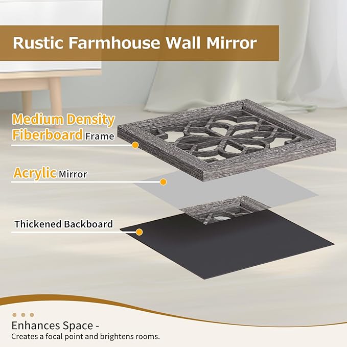 Boho Wall Mirror Decor, Square Shatterproof Vintage Style Mirrors - Image 5