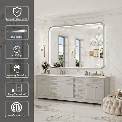 40x30 Inch LED Mirror for Bathroom, Brushed Sliver Metal Frame Lighted Vanity - Image 2