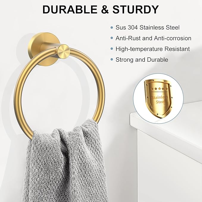 SetSail Towel Holder Screw-in Gold Towel Ring - Image 2