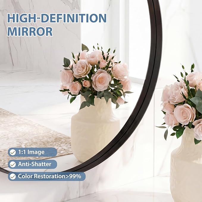 DUMOS 20-Inch Round Wall Mirror, Bathroom Wall Circle Mirror - Image 3