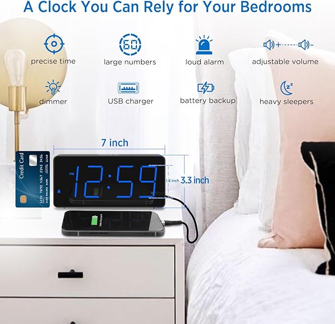 Peakeep Digital Alarm Clock for Bedroom Bedside, Loud Alarm Clock for Heavy - Image 8