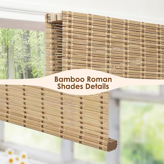 Cordless Bamboo Roman Shades, Light Filtering Bamboo Blinds Shades - Image 2