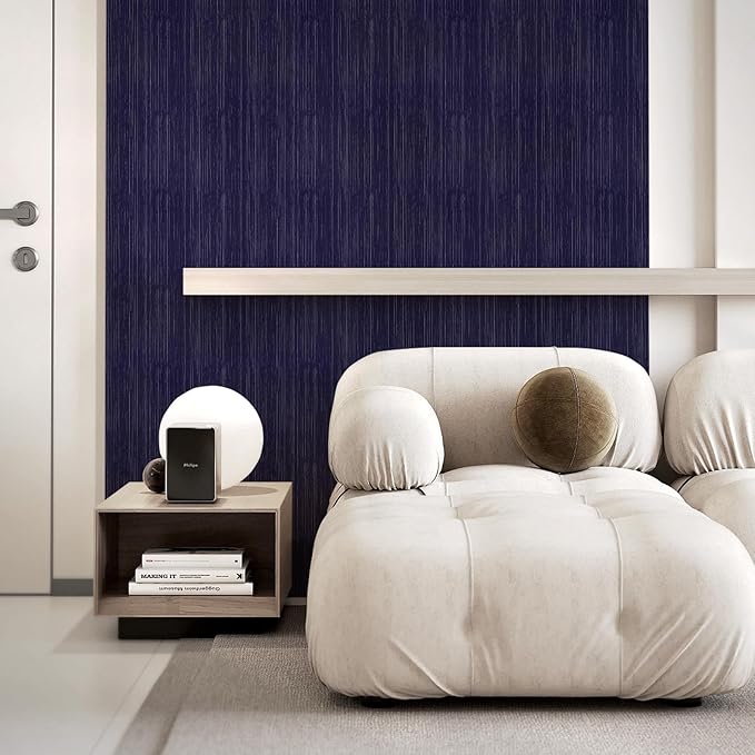 Navy Blue Grasscloth Peel and Stick Wallpaper Texture Contact Paper 15.7"x120" - Image 5