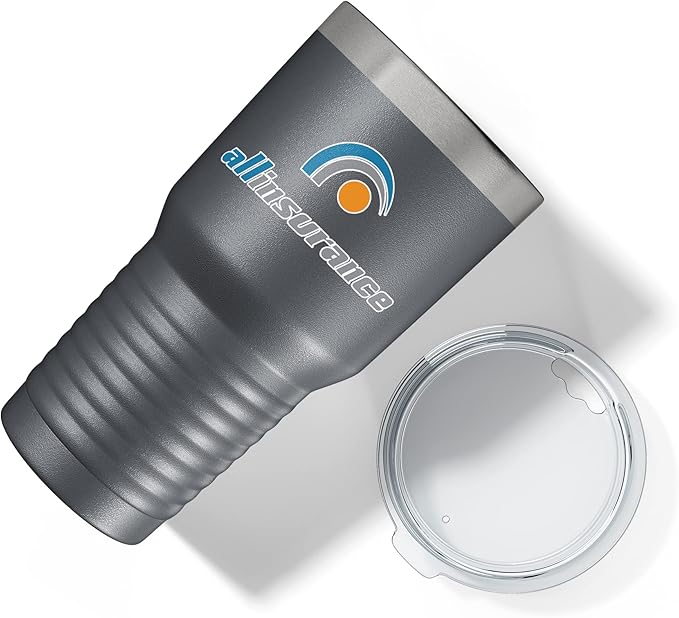 Personalized 30oz (17 Colors) Printed Insulated Stainless Steel Powder Coated Tumbler with Lid - Custom Bulk Promotional Items with your Logo - Bulk Company Small Business Party Favors (Gray)