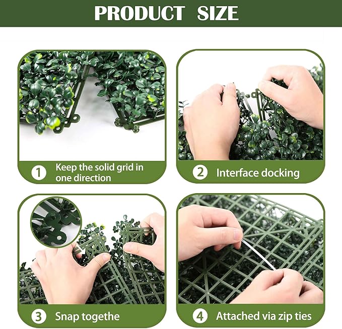 24PCS 10"x 10" Artificial Boxwood Wall Panels, UV-Anti Grass Wall Hedge Plant - Image 4