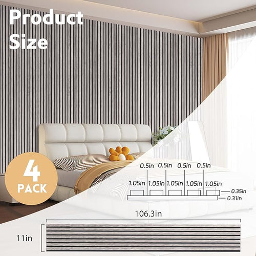 4 Pack Wood Panels for Wall, 106.3" × 11" Wood Slat Acoustic Panels for Wall - Image 2