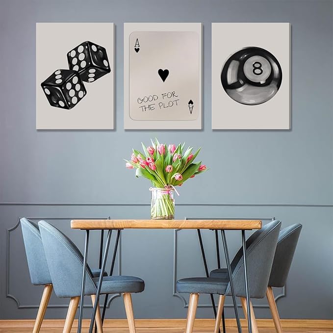 BOKPEN 3Pcs Black and White Poker Dice Canvas Wall Art Funky Retro Y2K Trendy - Image 6
