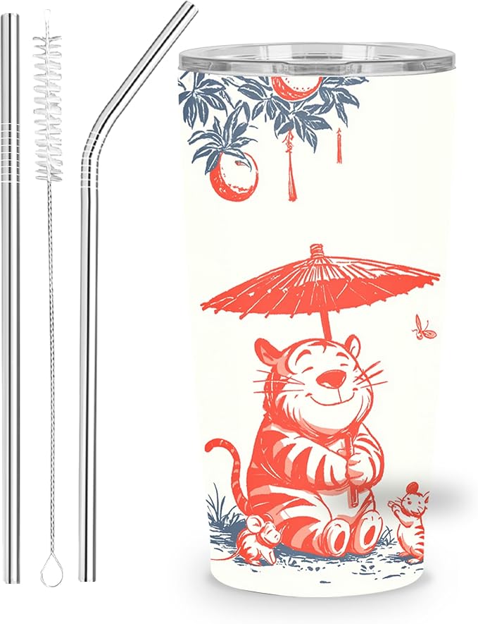 Tiger Tumbler with Lid and Straw for Women Leakproof Travel Coffee Mug Double Wall Insulated Cups 20OZ Gifts for Office Kitchen Outdoor