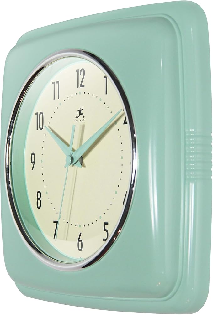 Infinity Instruments Square Retro Wall Clock, Pastel Green - Image 3