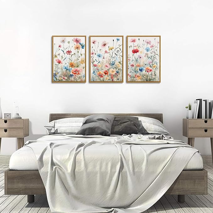 KISSFOX Colorful Wildflower Canvas Wall Art Set Of 3 Flowers Pictures Prints - Image 6