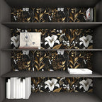 Laatse White Floral Wallpaper Peel and Stick, Dark Golden Botanical Wall Paper - Image 7