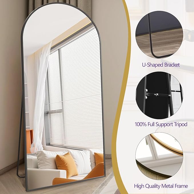 Prywot Arched Full Length Mirror, Modern Full Body Mirrors - Image 5